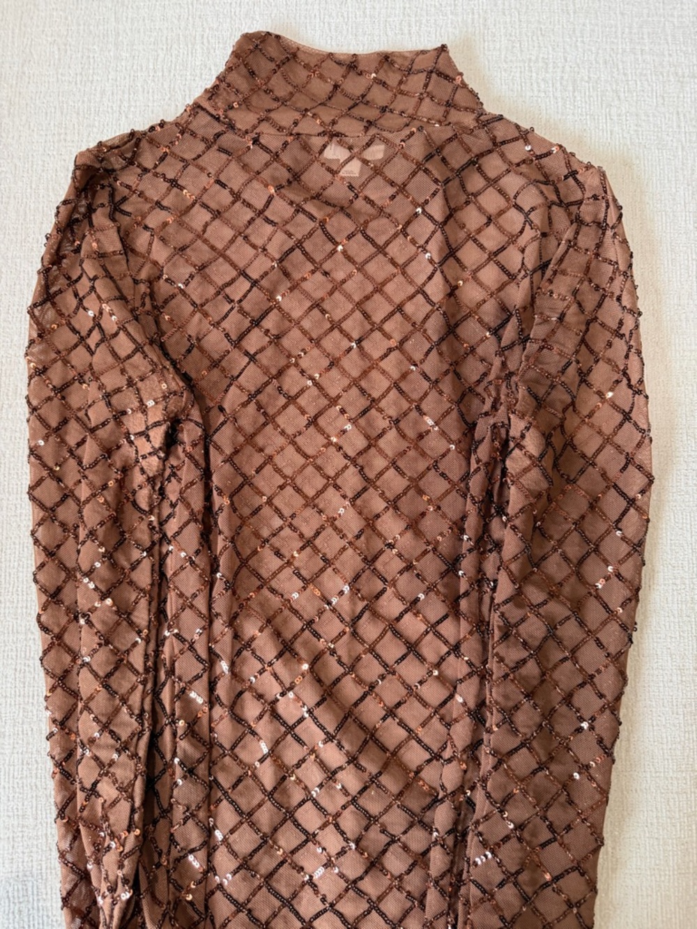 Pilcro Copper Brown Sequin Grid Mesh Top